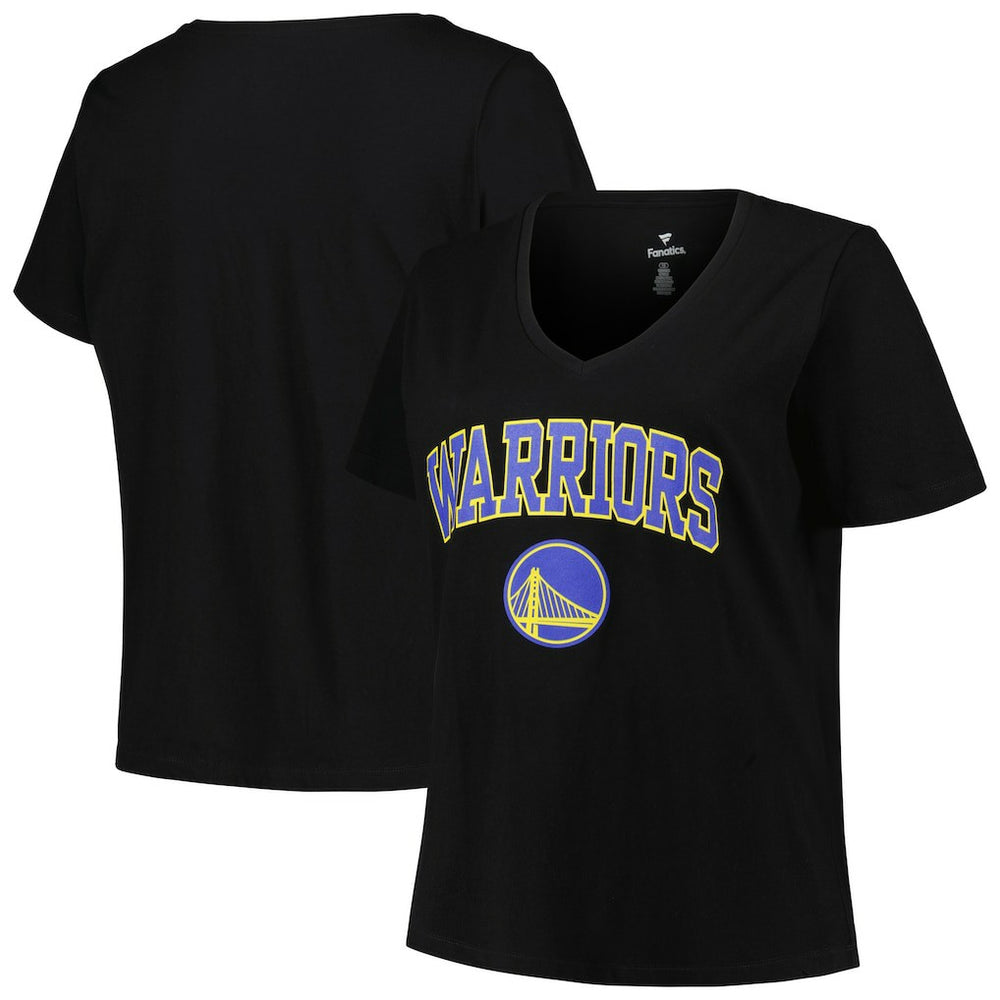 Golden State Warriors Profile Women's Plus Size Arch Over Logo V-Neck T-Shirt Black