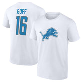 Jared Goff Detroit Lions Icon Player Name & Number T-Shirt White