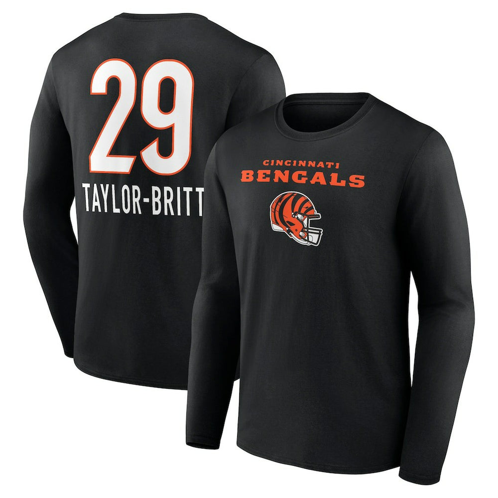 Cam Taylor-Britt Cincinnati Bengals Team Wordmark Player Name & Number Long Sleeve T-Shirt Black