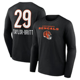 Cam Taylor-Britt Cincinnati Bengals Team Wordmark Player Name & Number Long Sleeve T-Shirt Black