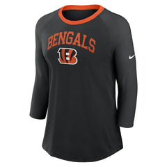 Nike Cincinnati Bengals Women's 3/4 Sleeve Raglan Fashion Top Black