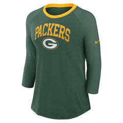 Nike Green Bay Packers Women's 3/4 Sleeve Raglan Fashion Top Green