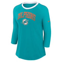 Nike Miami Dolphins Women's 3/4 Sleeve Raglan Fashion Top Aqua