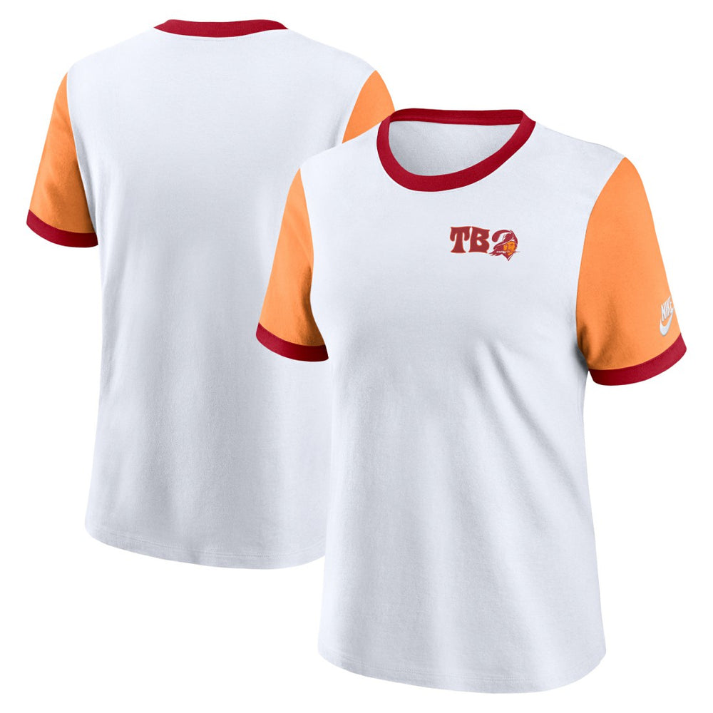 Nike Tampa Bay Buccaneers Women's Rewind Ringer T-Shirt White/Orange