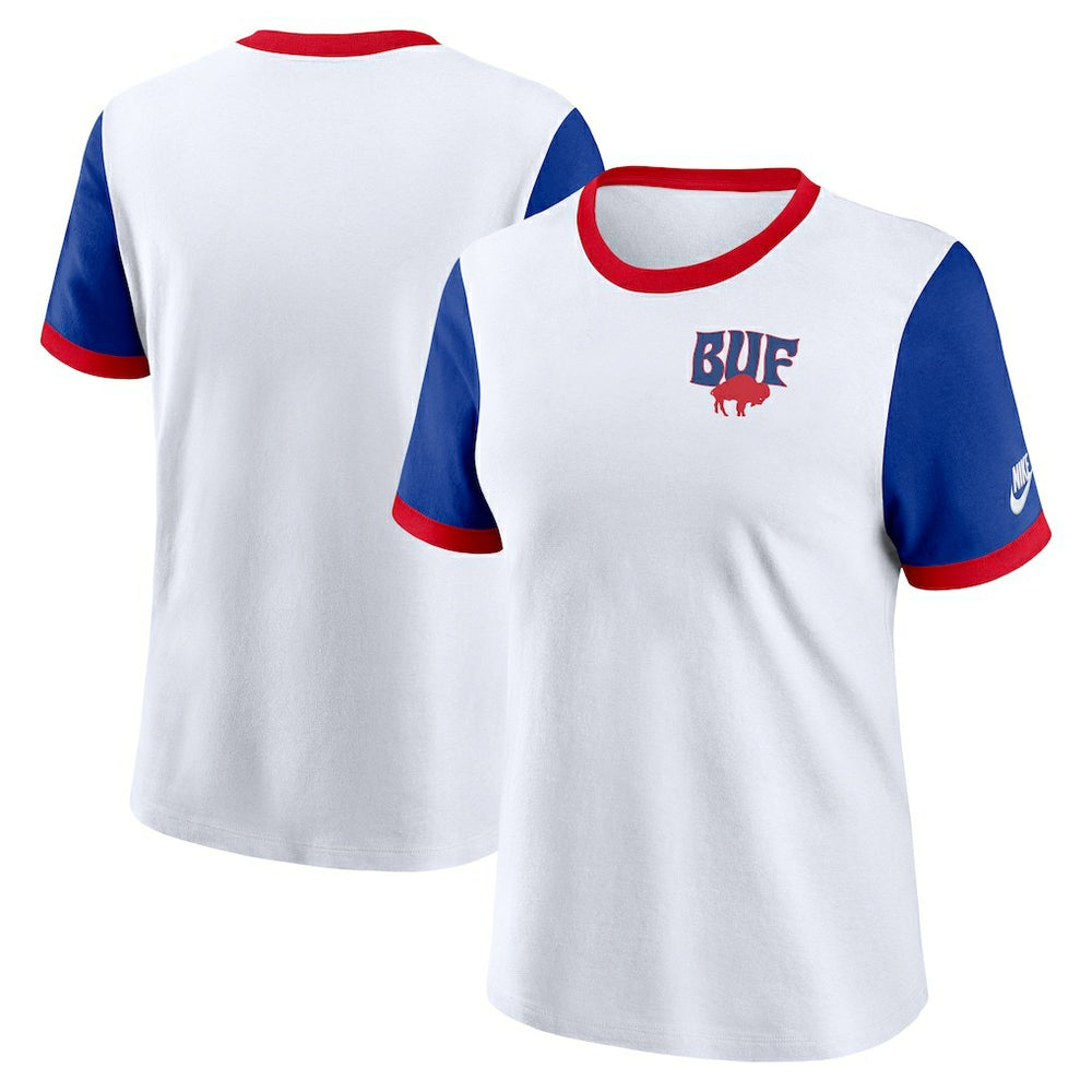 Nike Buffalo Bills Women's Rewind Ringer T-Shirt White/Royal