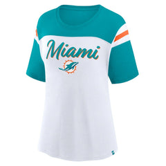 Fanatics Miami Dolphins Women's Cheer Chant Fashion Crop Top White/Aqua