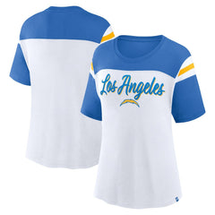 Fanatics Los Angeles Chargers Women's Cheer Chant Fashion Crop Top White/Powder Blue