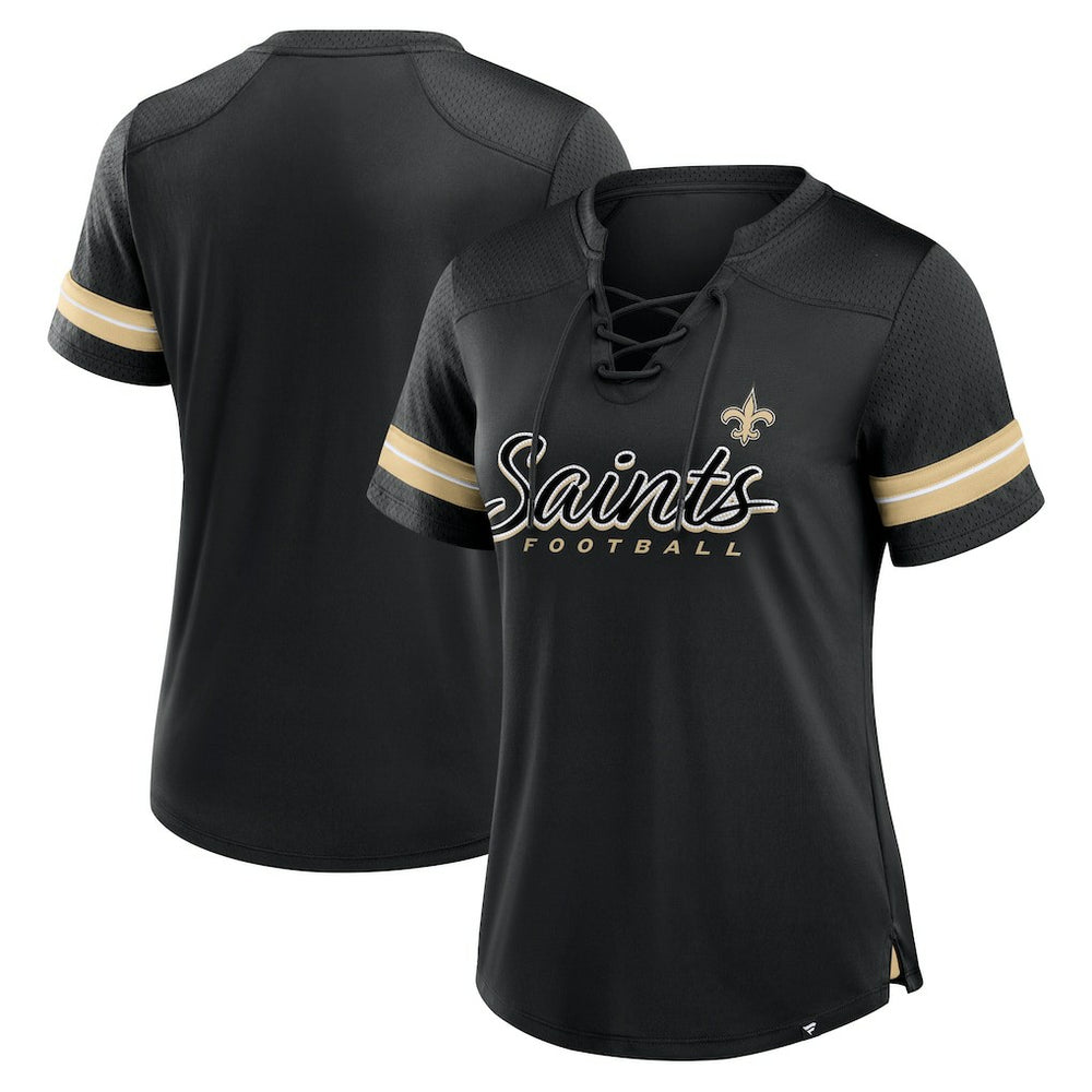 Fanatics New Orleans Saints Women's Play Script Lace-Up T-Shirt Black