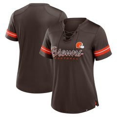 Fanatics Cleveland Browns Women's Play Script Lace-Up T-Shirt Brown