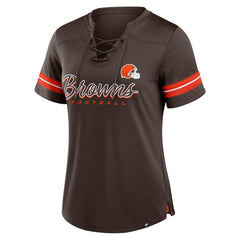 Fanatics Cleveland Browns Women's Play Script Lace-Up T-Shirt Brown