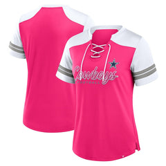 Fanatics Dallas Cowboys Women's Play Script Lace-Up T-Shirt Pink