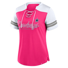 Fanatics Dallas Cowboys Women's Play Script Lace-Up T-Shirt Pink