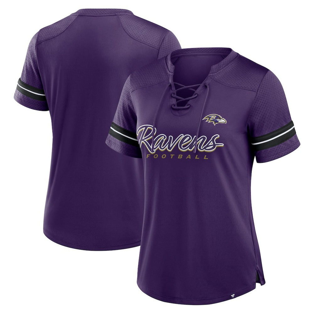 Fanatics Baltimore Ravens Women's Play Script Lace-Up T-Shirt Purple
