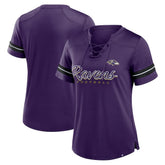 Fanatics Baltimore Ravens Women's Play Script Lace-Up T-Shirt Purple