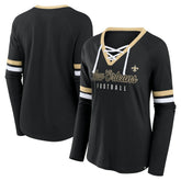 Fanatics New Orleans Saints Women's Won and Done Lace-Up Long Sleeve Fashion Top Black