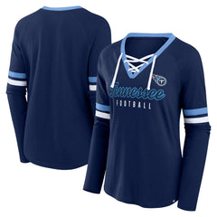 Fanatics Tennessee Titans Women's Won and Done Lace-Up Long Sleeve Fashion Top Navy