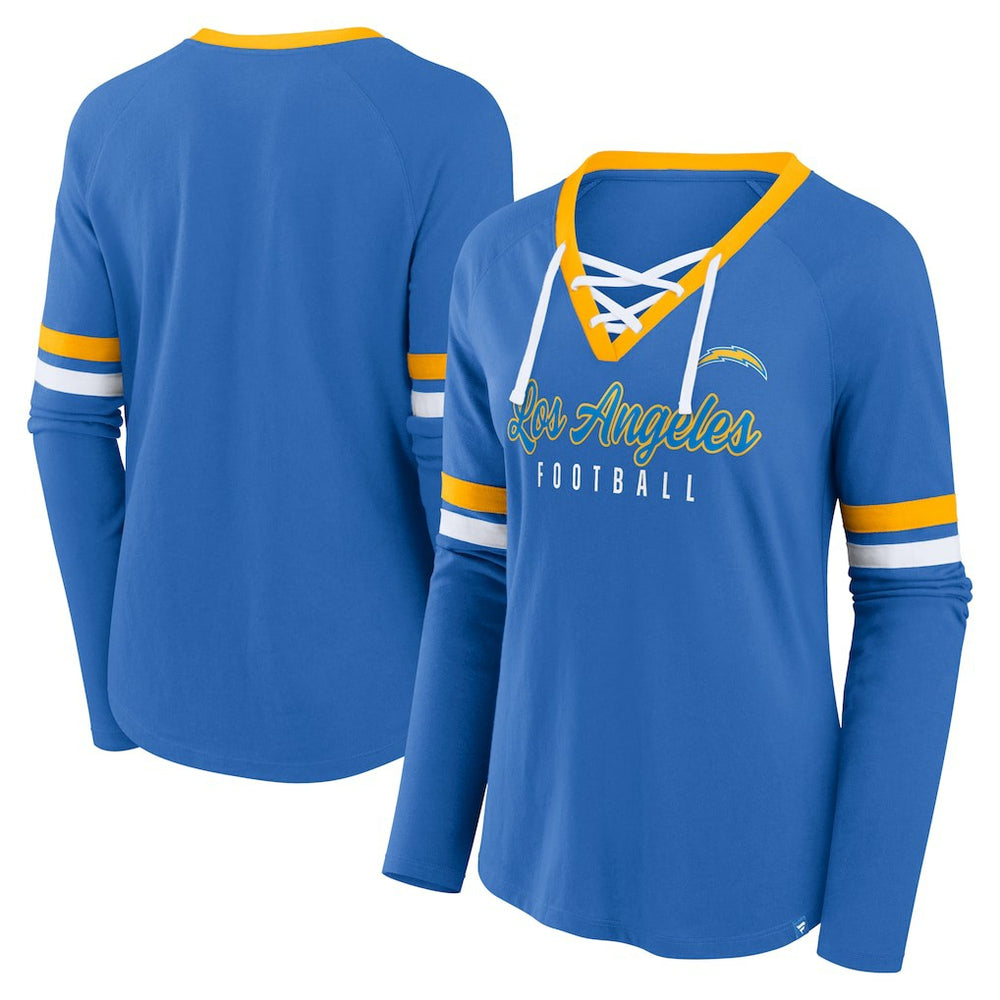 Fanatics Los Angeles Chargers Women's Won and Done Lace-Up Long Sleeve Fashion Top Powder Blue
