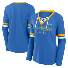Fanatics Los Angeles Chargers Women's Won and Done Lace-Up Long Sleeve Fashion Top Powder Blue
