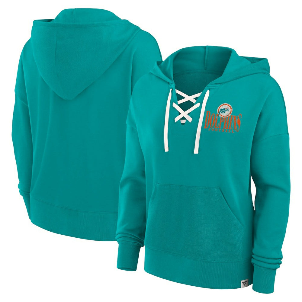 Fanatics Miami Dolphins Women's Blitz Left Lace-Up Pullover Hoodie Aqua