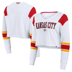 Fanatics Kansas City Chiefs Women's Stretch Cropped Fashion Long Sleeve T-Shirt White
