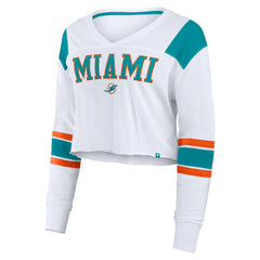 Fanatics Miami Dolphins Women's Stretch Cropped Fashion Long Sleeve T-Shirt White