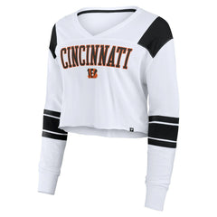 Fanatics Cincinnati Bengals Women's Stretch Cropped Fashion Long Sleeve T-Shirt White