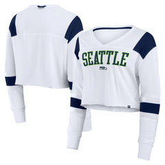 Fanatics Seattle Seahawks Women's Stretch Cropped Fashion Long Sleeve T-Shirt White