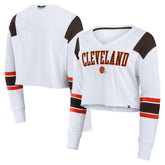 Fanatics Cleveland Browns Women's Stretch Cropped Fashion Long Sleeve T-Shirt White