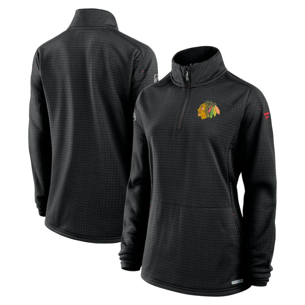 Chicago Blackhawks Fanatics Women's Authentic Pro Rink Lightweight Quarter-Zip Pullover Sweatshirt - Black - NHL 200870459
