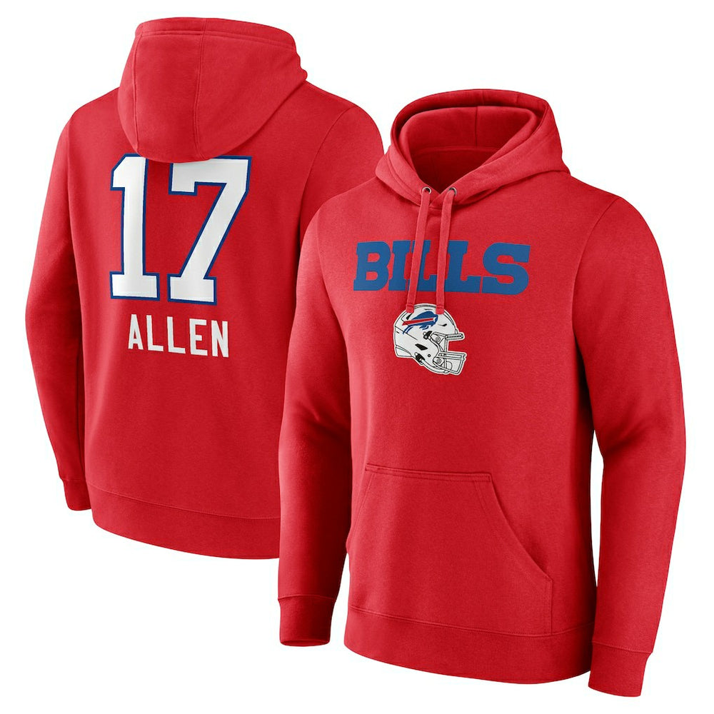 Josh Allen Buffalo Bills Team Wordmark Player Name & Number Pullover Hoodie Red