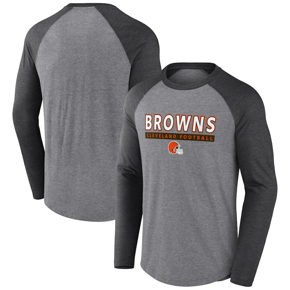 Fanatics Cleveland Browns Tri-Blend Raglan Long Sleeve T-Shirt Heather Gray/Charcoal