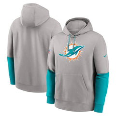 Nike Miami Dolphins 2024 Sideline Club Pullover Hoodie Gray