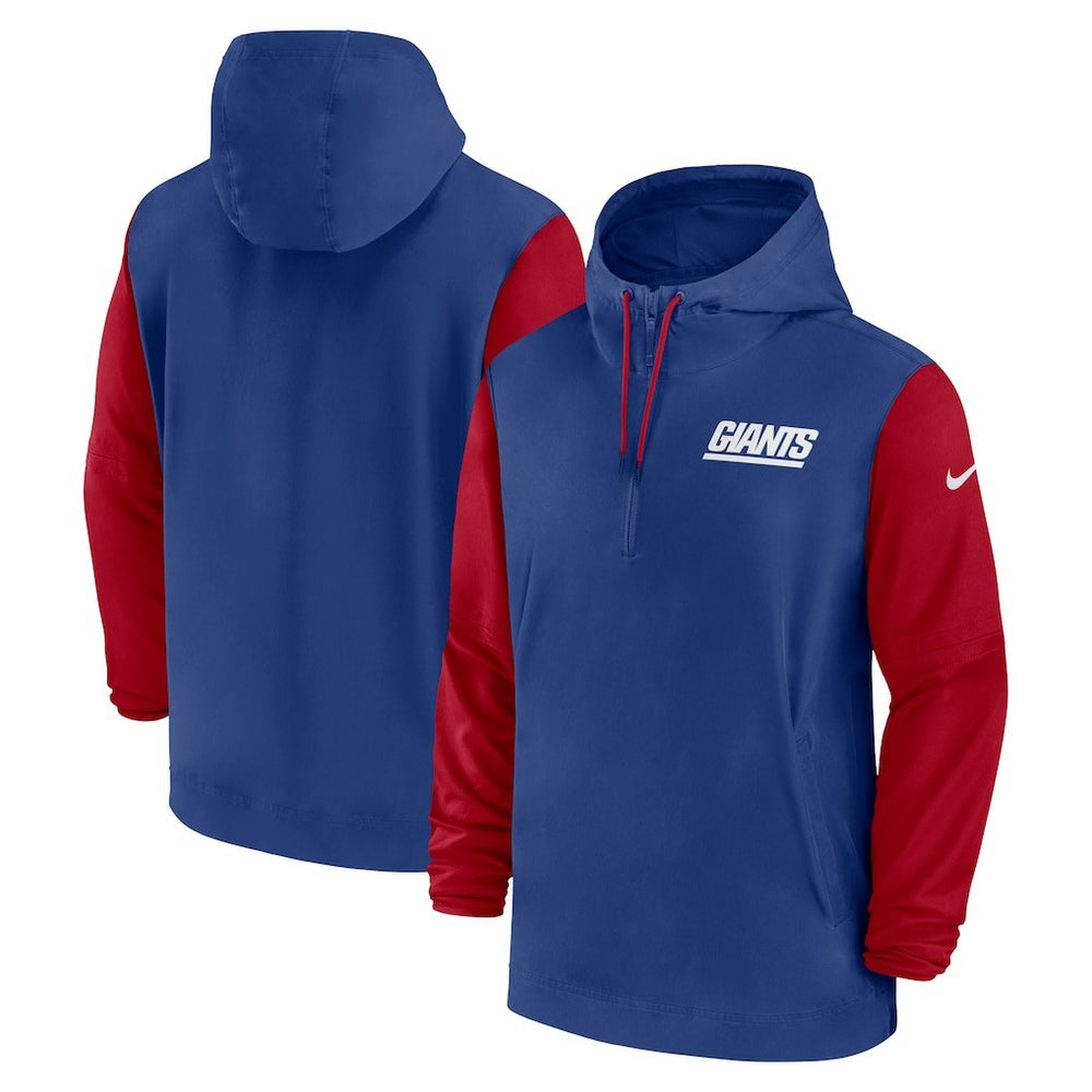 Nike New York Giants 2024/25 Sideline Pre-Game Player 1/2-Zip Hoodie Jacket Royal/Red