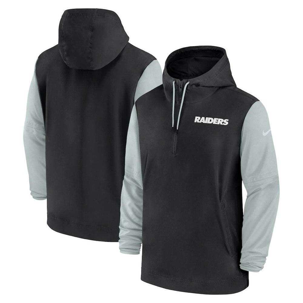 Nike Las Vegas Raiders 2024/25 Sideline Pre-Game Player 1/2-Zip Hoodie Jacket Black/Silver