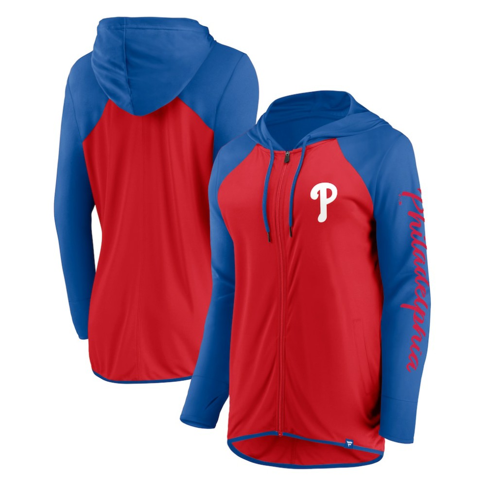 Philadelphia Phillies Fanatics Women's Script Sleeve Full-Zip Hoodie - Red/Royal - Fanatics Sale