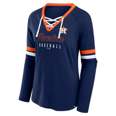 Houston Astros Fanatics Women's Won & Done Raglan Lace-Up Long Sleeve T-Shirt - Navy - Fanatics on Sale