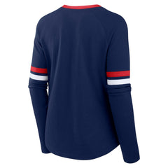 Atlanta Braves Fanatics Women's Won & Done Raglan Lace-Up Long Sleeve T-Shirt - Navy - Fanatics on Sale