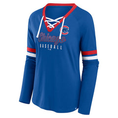 Chicago Cubs Fanatics Women's Won & Done Raglan Lace-Up Long Sleeve T-Shirt - Royal - Fanatics Online