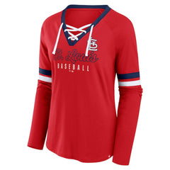 St. Louis Cardinals Fanatics Women's Won & Done Raglan Lace-Up Long Sleeve T-Shirt - Red - Fanatics Discount