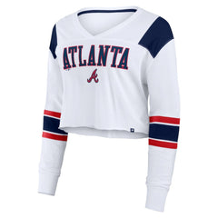 Atlanta Braves Fanatics Women's Stretch Cropped Fashion Long Sleeve T-Shirt - White - Fanatics Lifestyle