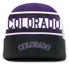 Colorado Rockies Fanatics Fundamental Team Stripe Cuffed Knit Hat - Black - Fanatics on Sale