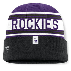Colorado Rockies Fanatics Fundamental Team Stripe Cuffed Knit Hat - Black - Fanatics on Sale