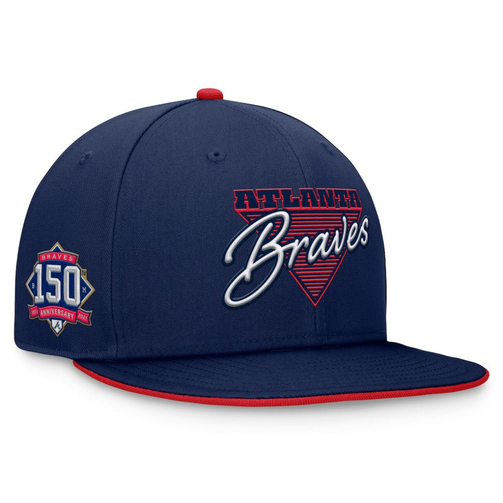 Atlanta Braves Fanatics Fundamental Tri-Script Fitted Hat - Navy - Fanatics on Sale