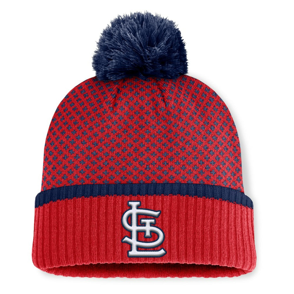 St. Louis Cardinals Fanatics Women's Fundamental Jacquard Cuffed Knit Hat with Pom - Red - Fanatics Sale