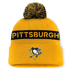 Pittsburgh Penguins Fanatics Women's Authentic Pro Rink Cuffed Knit Hat with Pom - Gold/Black - NHL 200897932