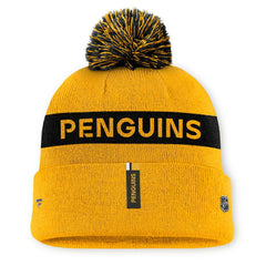 Pittsburgh Penguins Fanatics Women's Authentic Pro Rink Cuffed Knit Hat with Pom - Gold/Black - NHL 200897932