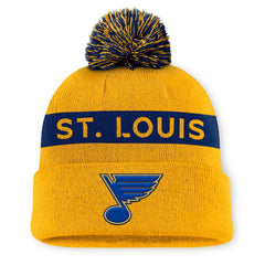 St. Louis Blues Fanatics Women's Authentic Pro Rink Cuffed Knit Hat with Pom - Gold/Navy - NHL 200897936