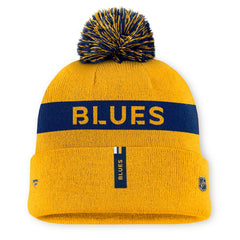 St. Louis Blues Fanatics Women's Authentic Pro Rink Cuffed Knit Hat with Pom - Gold/Navy - NHL 200897936