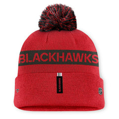 Chicago Blackhawks Fanatics Women's Authentic Pro Rink Cuffed Knit Hat with Pom - Red/Black - NHL 200897942