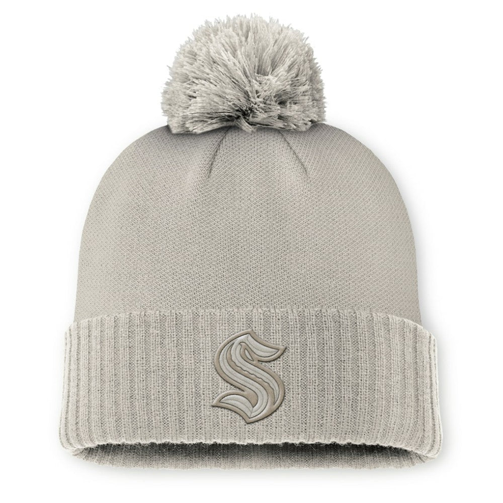 Seattle Kraken Fanatics Women's Authentic Pro Road Cuffed Knit Hat with Pom - Tan - NHL 200897989